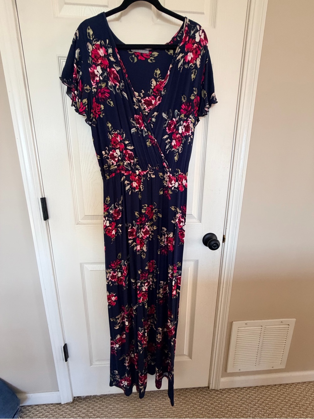 Loveappella Navy Maxi Dress with Pink Floral Print